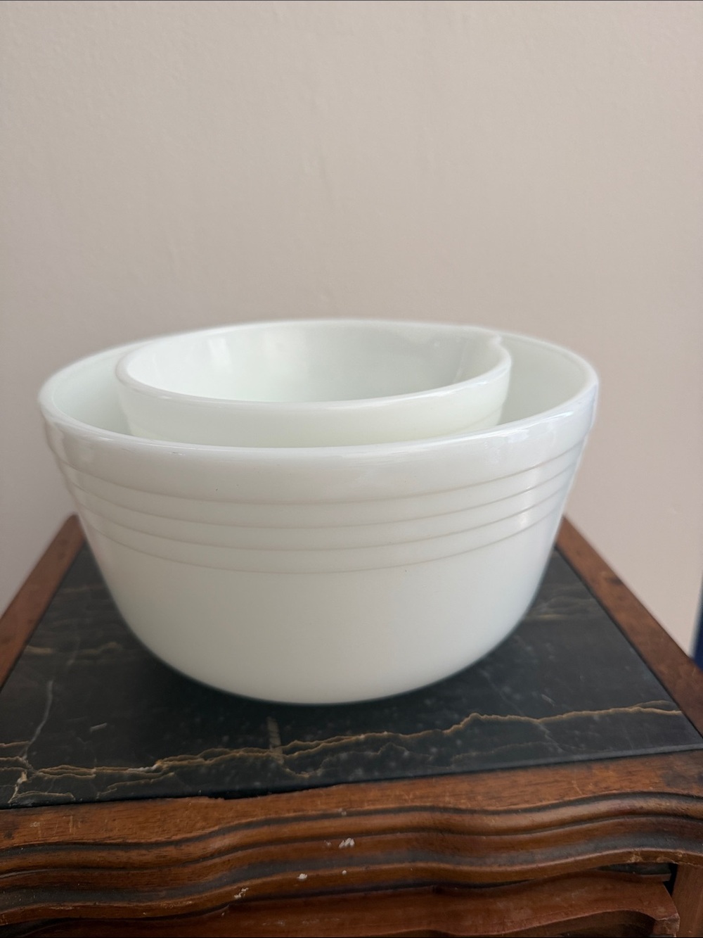 Vintage 1940 Pyrex Hamilton White Nesting Glass Mixing Bowls